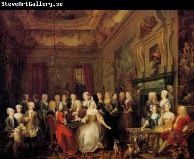 William Hogarth The Assembly at Wanstead House. Earl Tylney and family in foreground